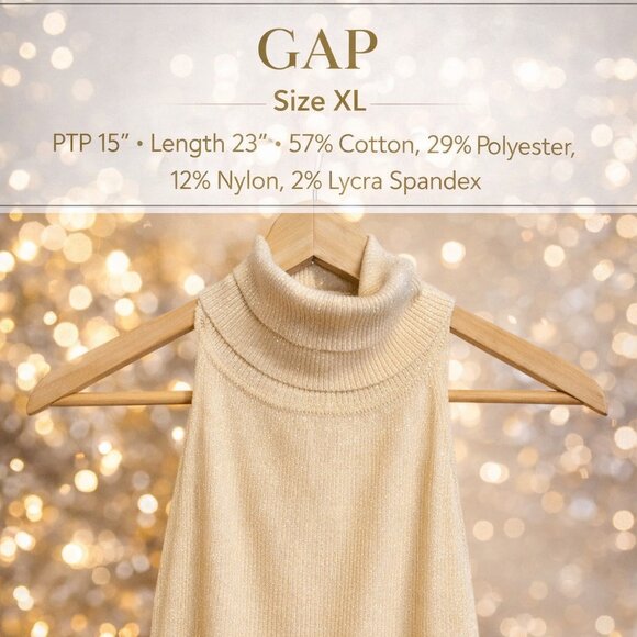GAP Tops - GAP Stretch Gold Shimmer Open Back Turtleneck Top XL